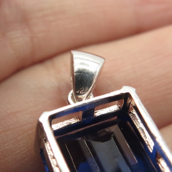 925 Sterling Silver Vintage Blue Glass Pendant - image 8