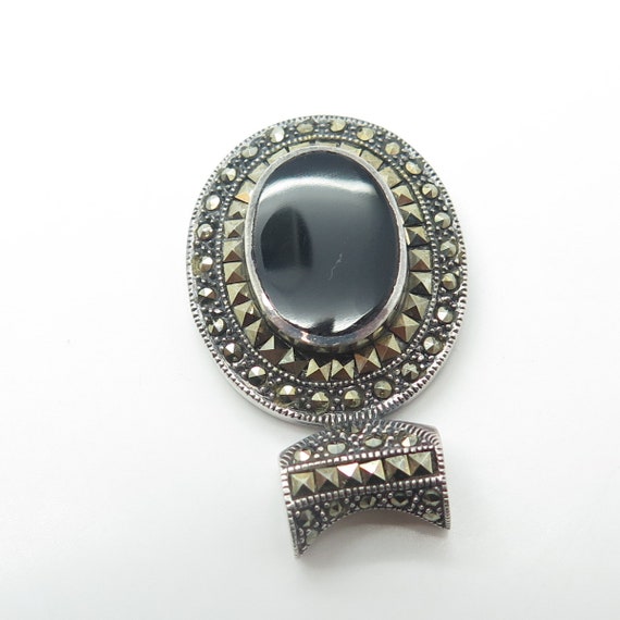 925 Sterling Silver Vintage Real Black Onyx and M… - image 6