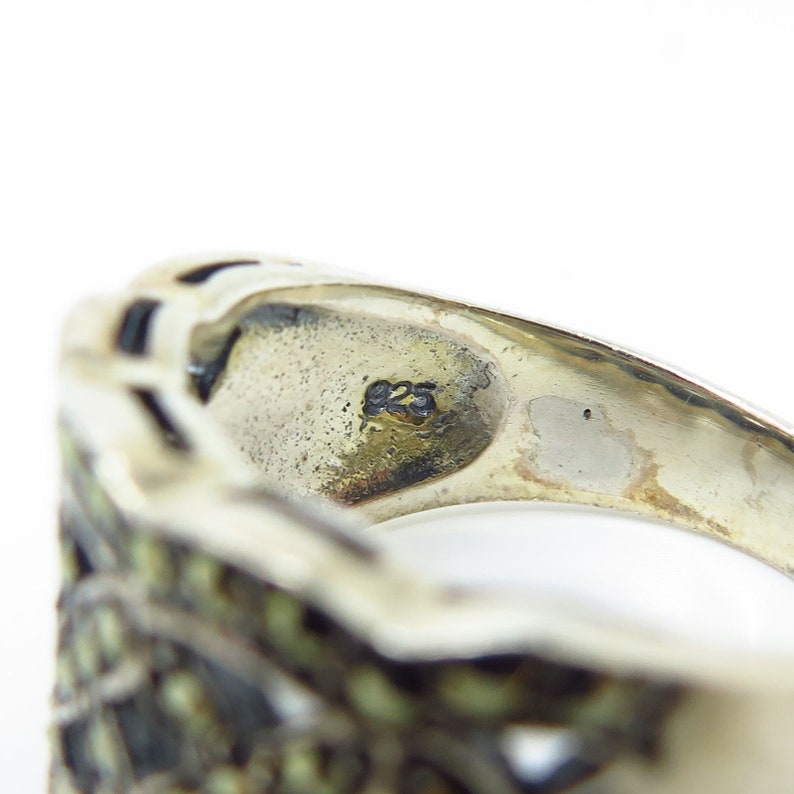 925 Sterling Silver Real Marcasite Gemstone Openwork Ring Size 8.5