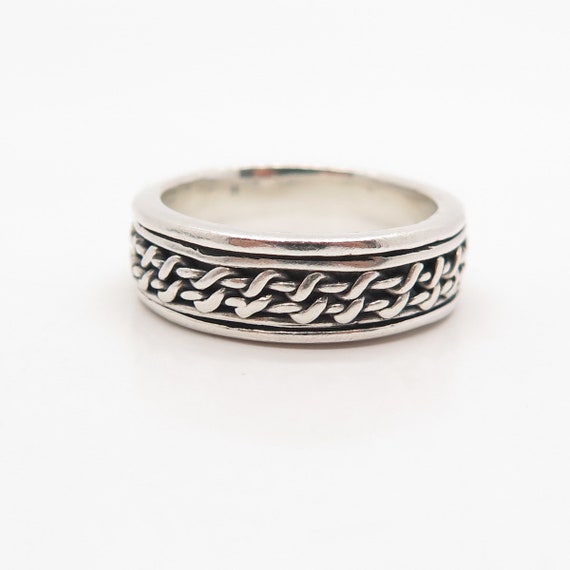 925 Sterling Silver Vintage Wicker Band Ring Size… - image 4