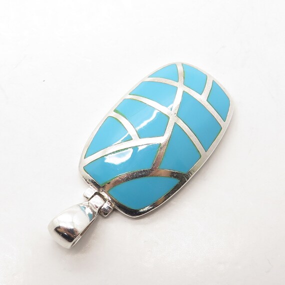 925 Sterling Silver Vintage Real Turquoise Pendant - image 7