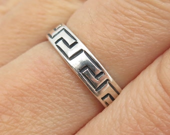 925 Sterling Silver Vintage Mexico Tribal Maze Band Ring Size 8.5