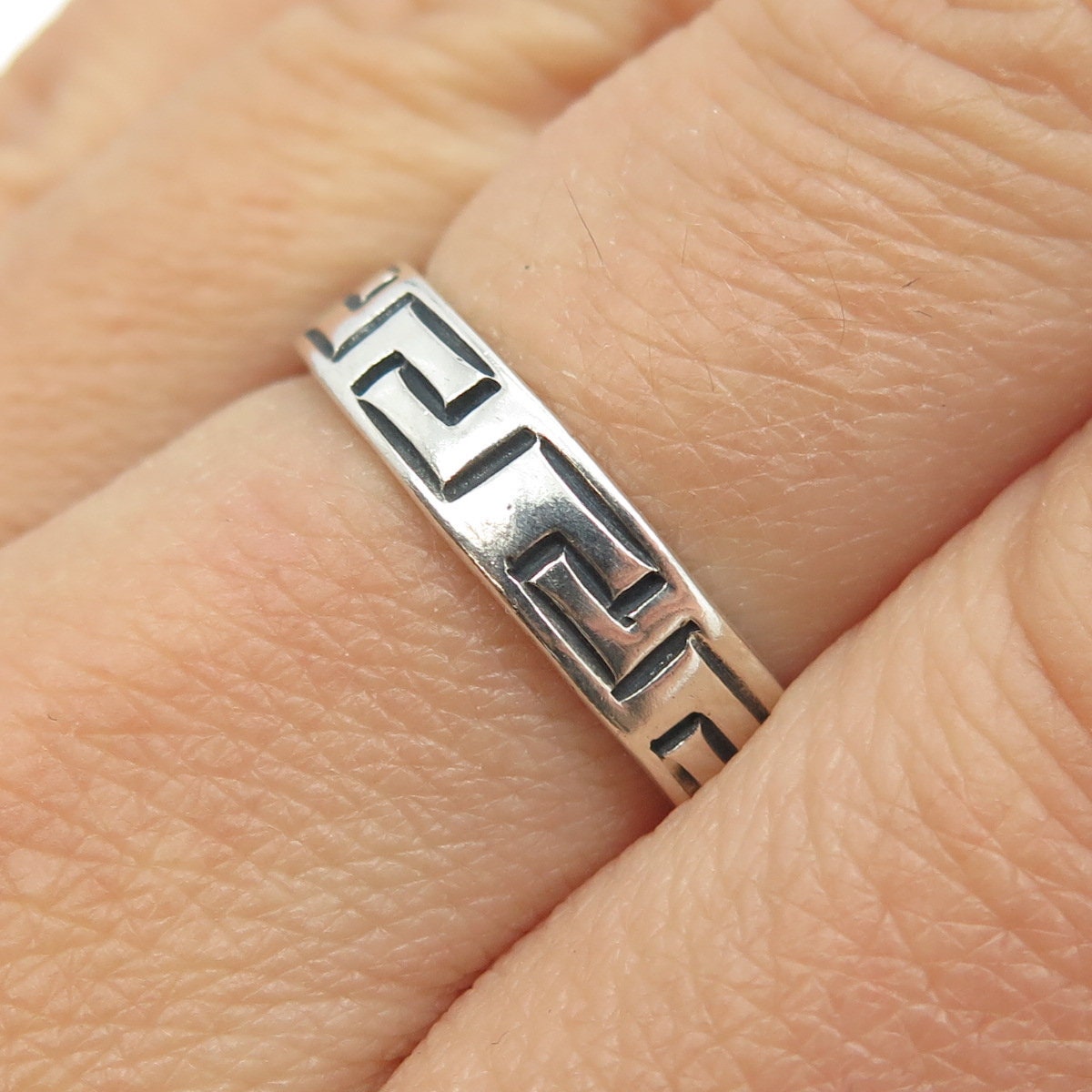 925 Sterling Silver Vintage Mexico Tribal Maze Band Ring Size 8.5