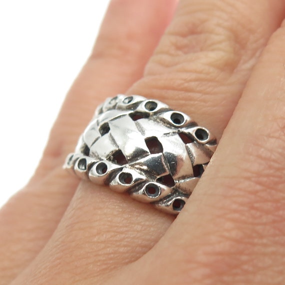 925 Sterling Silver Vintage Wicker Ring Size 6.75 - image 2