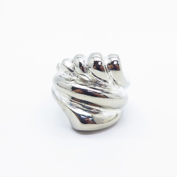 925 Sterling Silver Vintage HAN Ribbed Wide Ring … - image 3