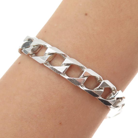 925 Sterling Silver Vintage Italy Square Curb Link Bracelet 8.25