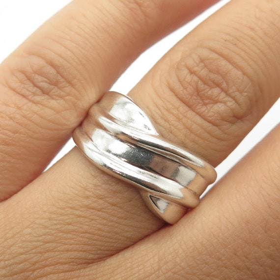 925 Sterling Silver Vintage Modernist Wavy Ring S… - image 1