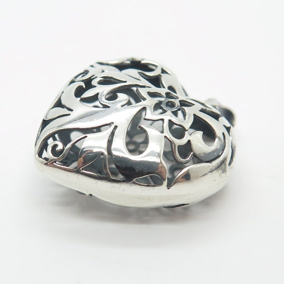 925 Sterling Silver Vintage Puffy Floral Heart Pe… - image 5