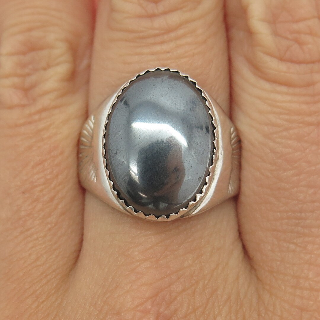 Old Pawn 925 Sterling Silver Vintage Southwestern Real Hematite Ring