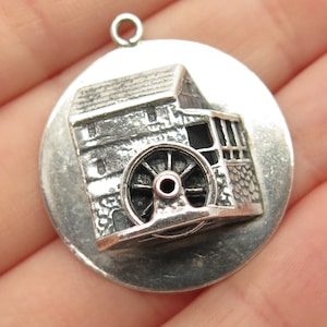 925 Sterling Silver Vintage Cini Watermill Movable Pendant