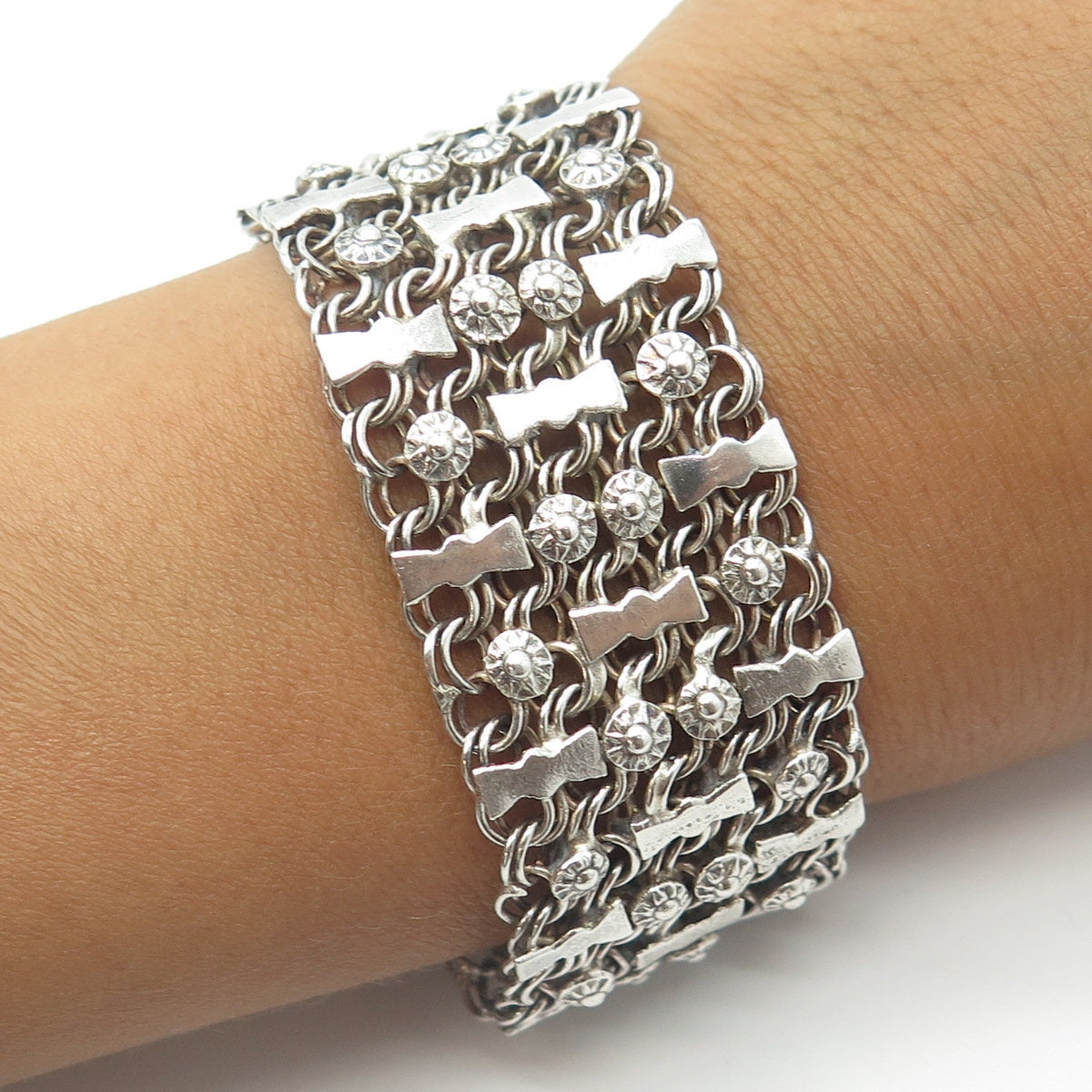 925 Sterling Silver Vintage Mexico Modernist Bracelet 7.5 925 Sterling Silver Vintage Mexico Modernist Bracelet 7.5