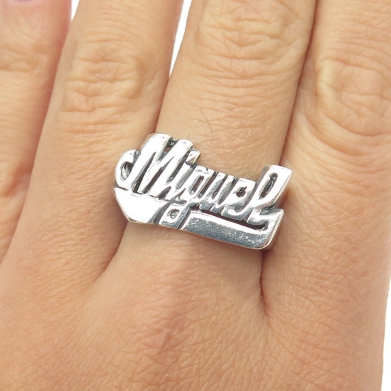 925 Sterling Silver Vintage "Miguel" Name Ring Si… - image 1