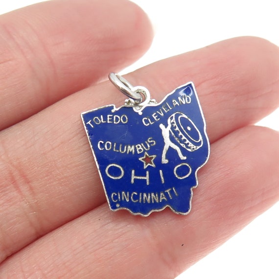 925 Sterling Silver Vintage Enamel "Ohio" State Ma