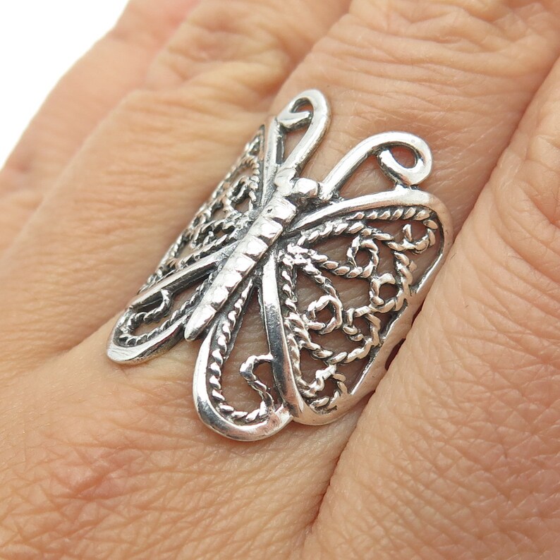 925 Sterling Silver Vintage Butterfly Filigree Ring Size 8.75 Etsy