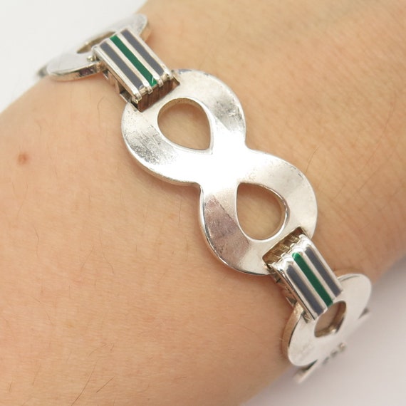 800 Silver Vintage Enamel Infinity Link Bracelet … - image 1