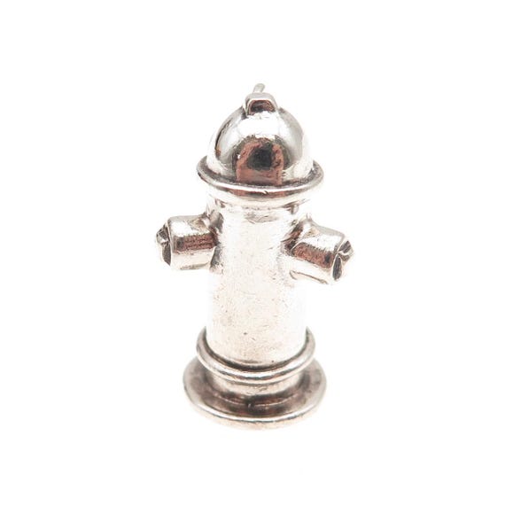 925 Sterling Silver Vintage Fire Hydrant Oxidized 3D Charm Pendant View 4