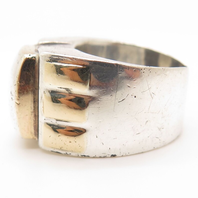 Vintage Michael Dawkins 925 Silver Gold Wide Signet Ring Size 7.5