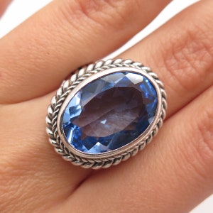 925 Sterling Silver Vintage AF Glass Twisted Oval Ring Size 7.75