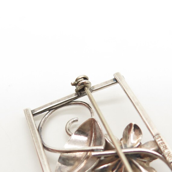 925 Sterling Silver Vintage Floral Design Pin Bro… - image 7