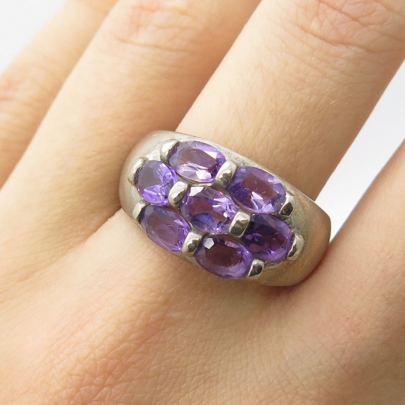 925 Sterling Silver Real Amethyst Gemstone Wide Ring Size 9