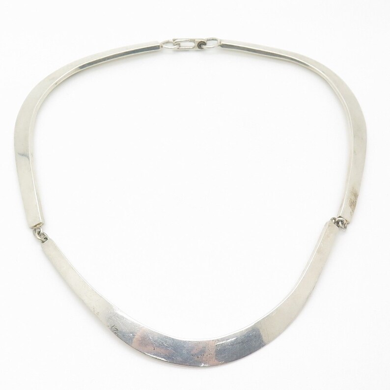 Signed Vtg 925 Sterling Silver Wide Necklace 14