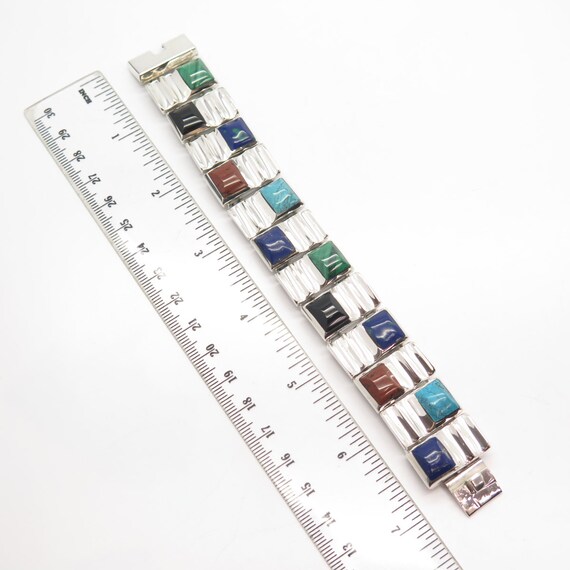 925 Sterling Silver Vintage Mexico Multi-color Gem Panel