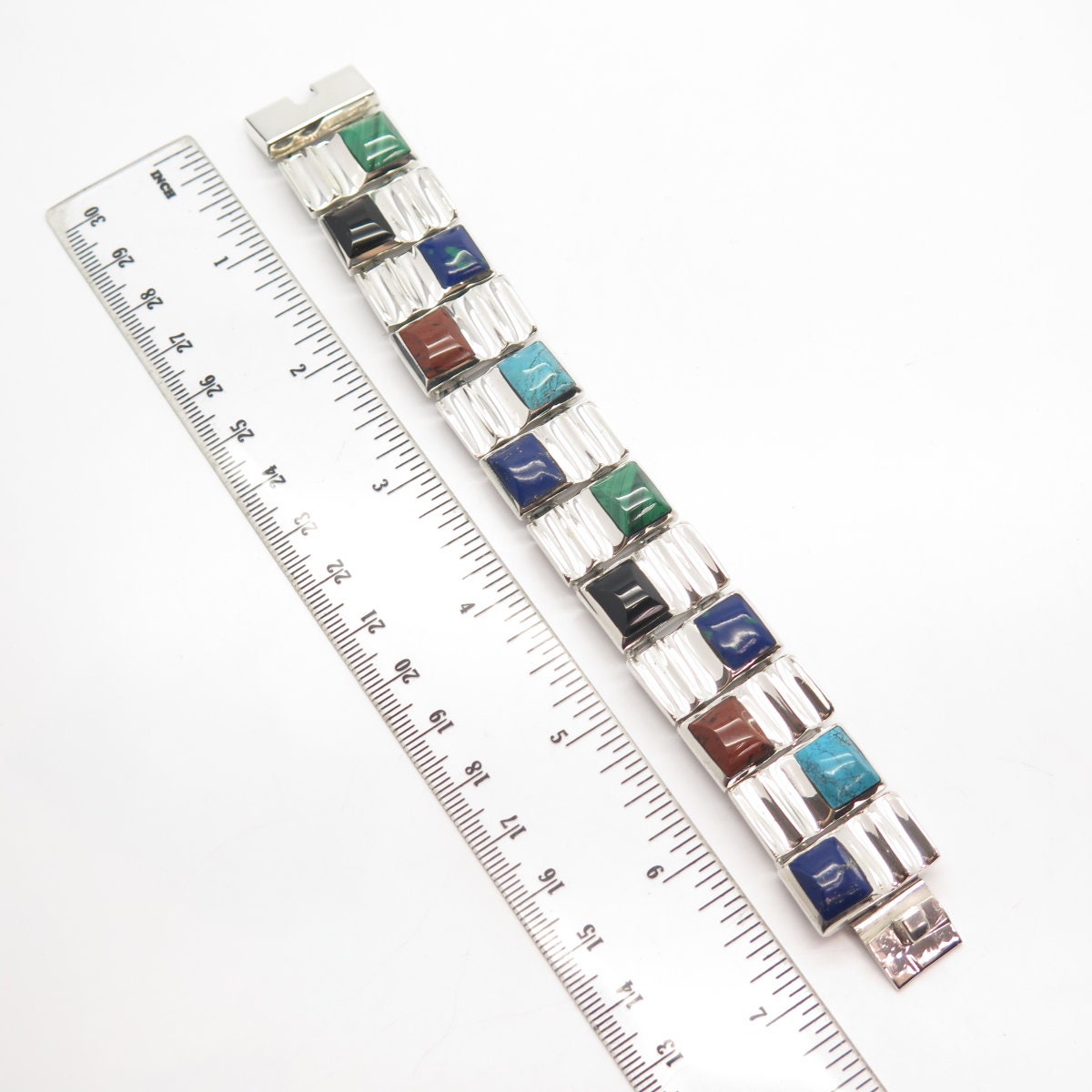 925 Sterling Silver Vintage Mexico Multi-color Gem Panel