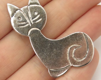 925 Sterling Silver Vintage Mexico Cat / Kitty Design Pin Brooch