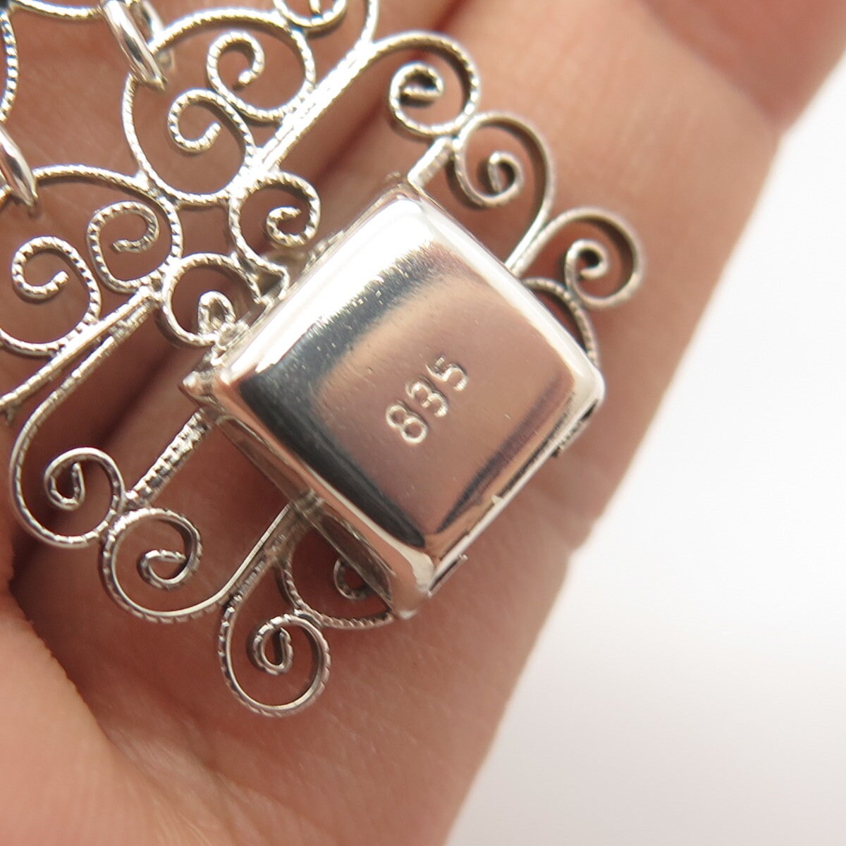 835 Silver Vintage Swirl Panel Link Bracelet 6 3/4