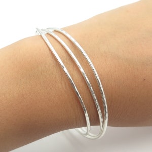 925 Sterling Silver Vintage Triple Bangle Bracelet 8&quot;