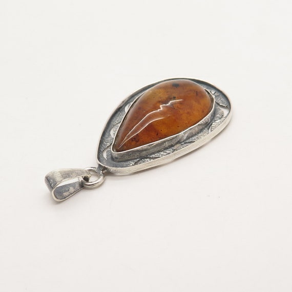925 Sterling Silver Vintage Real Amber Teardrop P… - image 7