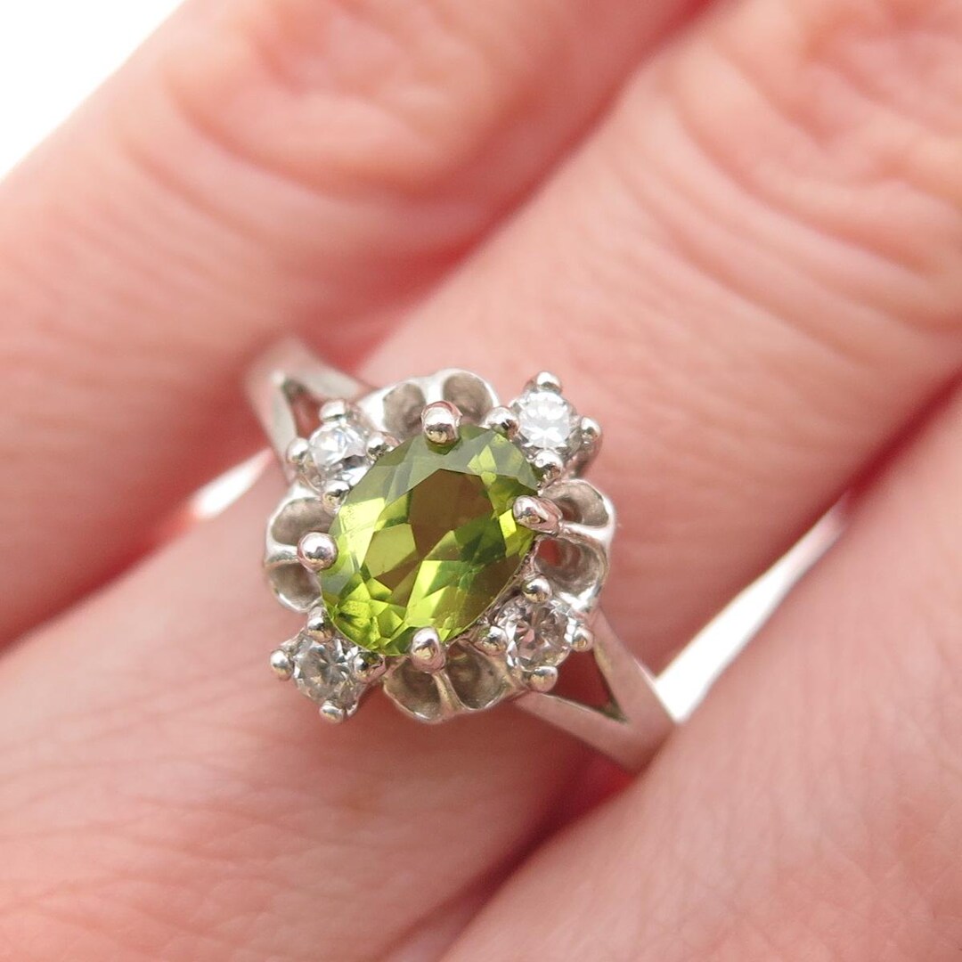 925 Rj6 RJ GRAZIANO 925 Sterling Silver Vintage Real Peridot & C Z Ring Size 6 ...