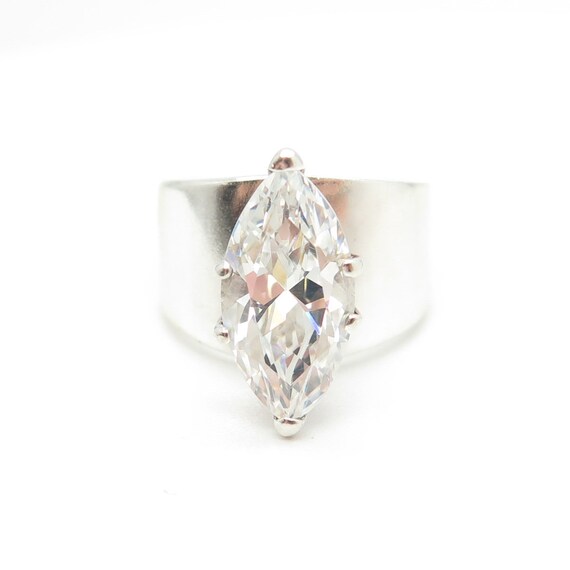 925 Sterling Silver Vintage Marquise-Cut Shaped C… - image 3