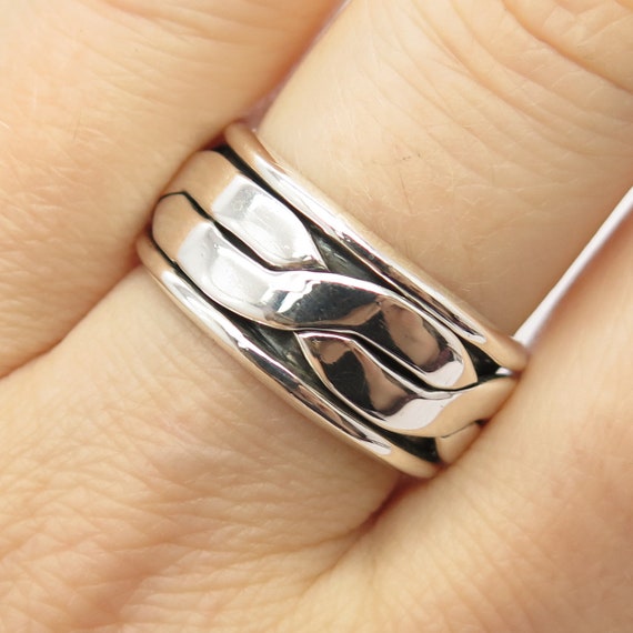 925 Sterling Silver Vintage Braided Rotating Band… - image 1