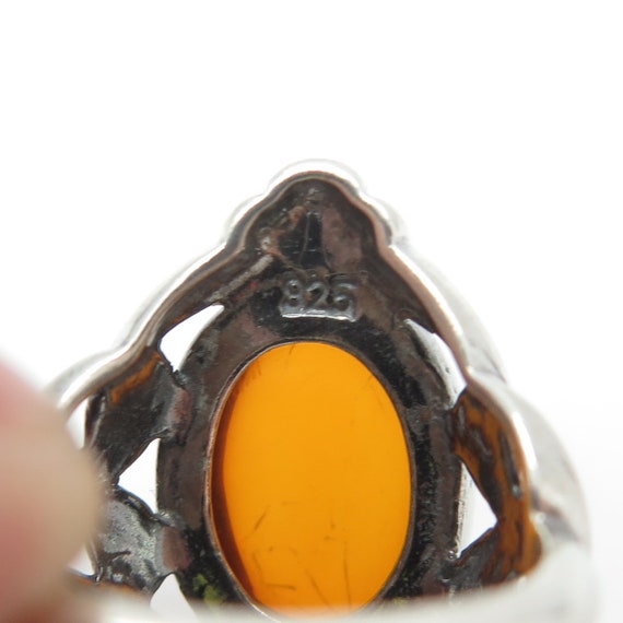 925 Sterling Silver Vintage Real Amber Knot Ring … - image 7