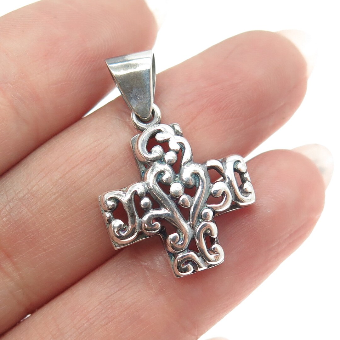 925 Sterling Silver Vintage Ornate Swirl Cross Pendant - Etsy