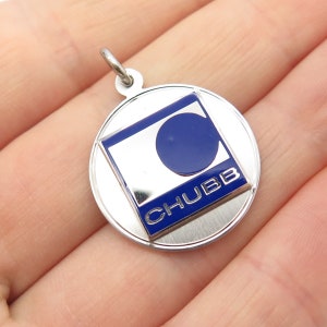 925 Sterling Silver Vintage W.E.H. S.S. Enamel &quot;Chubb&quot; Round Pendant