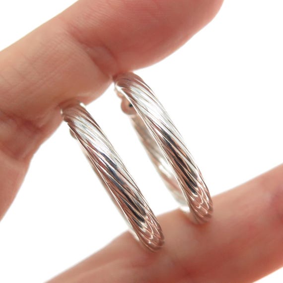 925 Sterling Silver Vintage Italy Modernist Twisted Hoop Earrings
