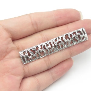 835 Silver Vintage Vague Oxidized Perforated Rectangle Pin Brooch