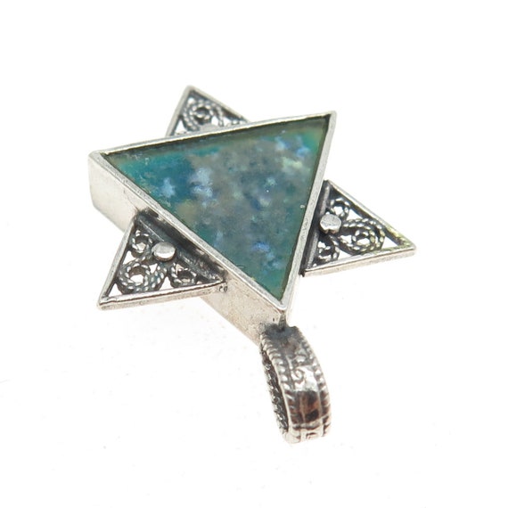 925 Sterling Silver Vintage Roman Glass Star of D… - image 6