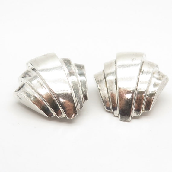 925 Sterling Silver Vintage Shell Clip On Earrings - image 4