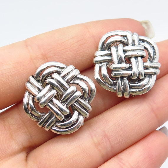 925 Sterling Silver Vintage Wicker Clip On Earring