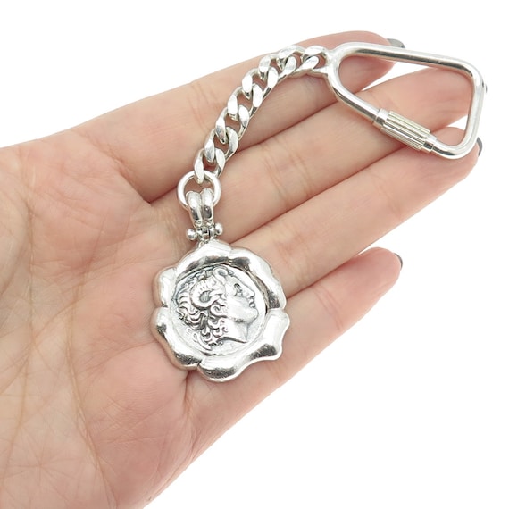 925 Sterling Silver Vintage Alexander the Great Coin Key Chain