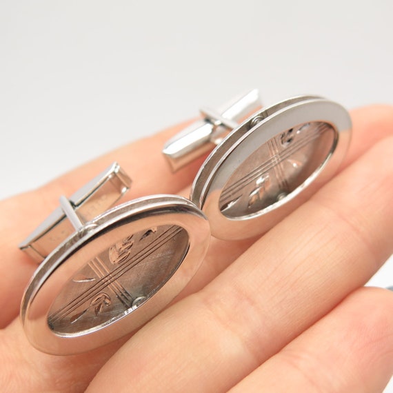 925 Sterling Silver Vintage Etched Oval Cufflinks - image 3