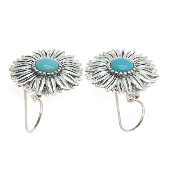 925 Sterling Silver Vintage Real Turquoise Flower… - image 6