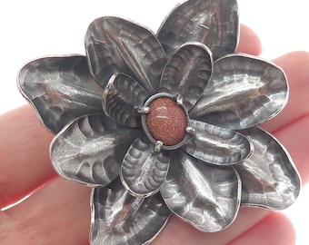 HECTOR SALGADO 950 Silver Vintage Mexico Sunstone Flower Oxidized