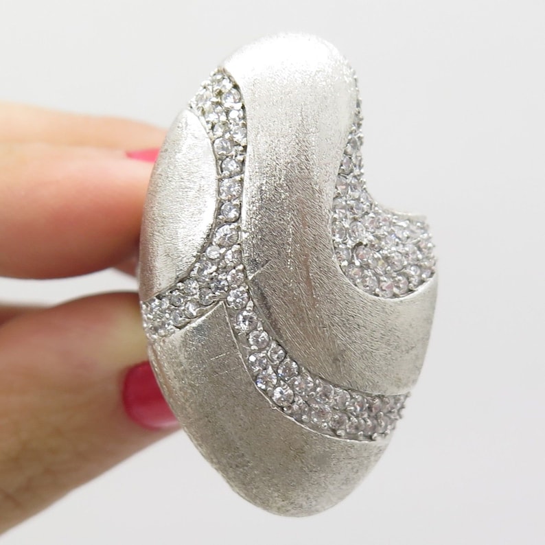 925 Sterling Silver C Z Extra Wide Unique Modernist Ring Size 8