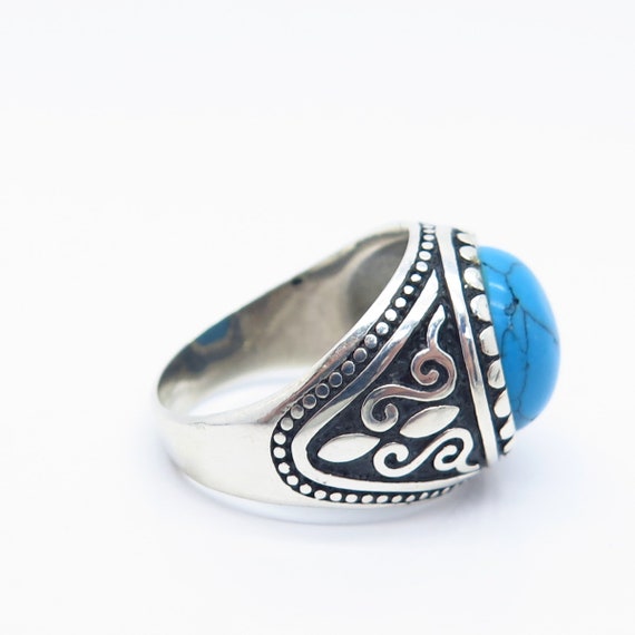 925 Sterling Silver Vintage Faux Turquoise Ornate… - image 4