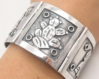 925 Sterling Silver Vintage Mexican Storyteller Wide Panel Link