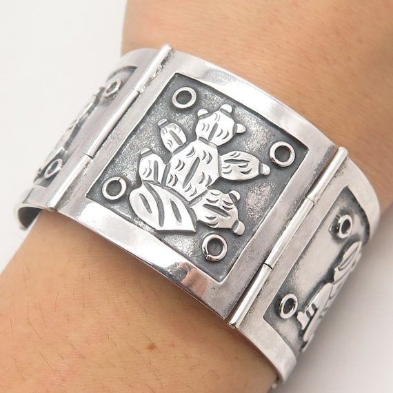 925 Sterling Silver Vintage Mexican Storyteller Wide Panel Link